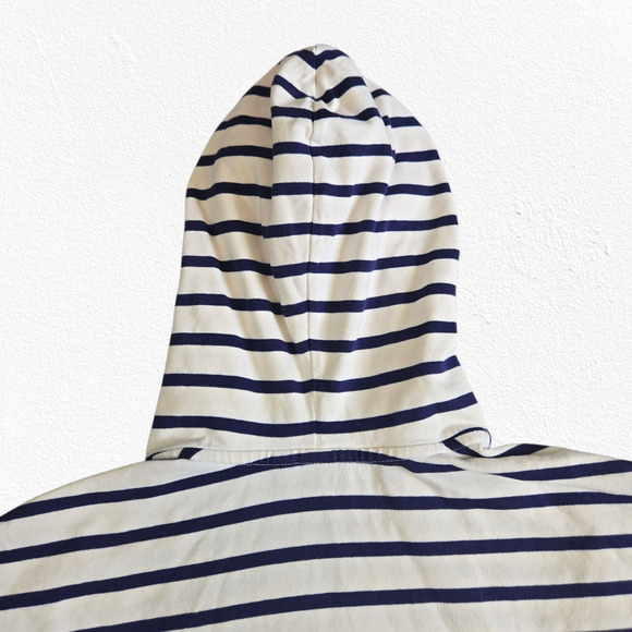 GAP Navy White Striped Hoodie V-Neck Pullover Nautical Style Sweatshirt Size XS - Picture 9 of 11